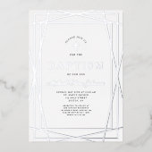 Elegante lijst stoffig blauwe jongensdoop zilver folie uitnodiging (Voorkant)