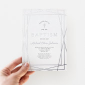 Elegante lijst stoffig blauwe jongensdoop zilver folie uitnodiging