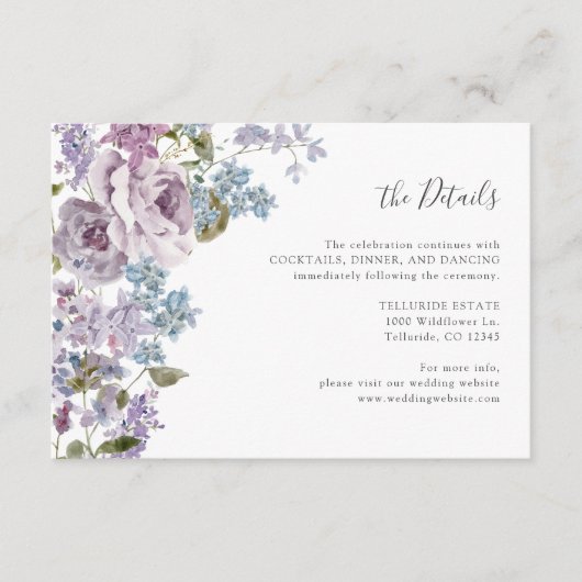 Elegante Lila bruiloft Informatiekaartje (Voorkant)