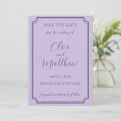 Elegante Lila en Lavendel Script bruiloft Save The Date (Staand voorkant)