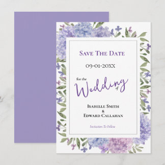 Elegante lila en stoffige blauwe hortensia's bruil save the date