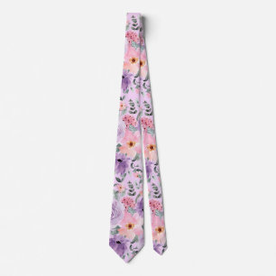 Elegante Lila Floral Waterverf bruiloft Stropdas