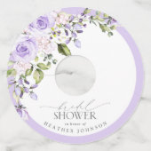 Elegante Lila Lavendel Bloemachtige Bruidsdouche Wijnglaslabel (Achterkant)