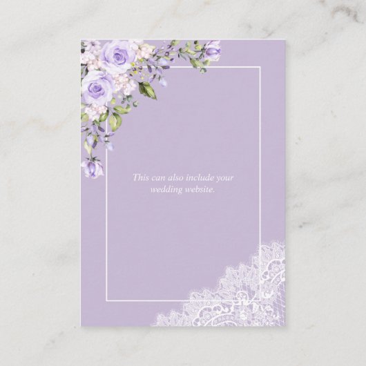 Elegante Lila Lavendel Rustieke Kant Trouwdetails Informatiekaartje (Achterkant)