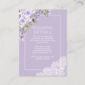 Elegante Lila Lavendel Rustieke Kant Trouwdetails Informatiekaartje (Voorkant)