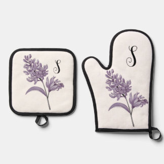 Elegante Lila Monogram Pothouder - Gepersonaliseer Ovenwant & Pannenlap Set