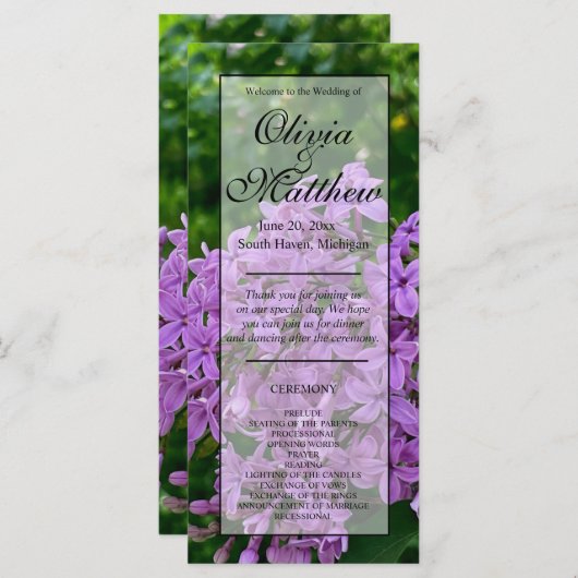 Elegante Lila paarse bloemenbruiloft programma (Voorkant / Achterkant)