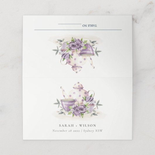 Elegante Lila Paarse bloementheepot Cup Bruiloft (Buitenkant ongevouwen)