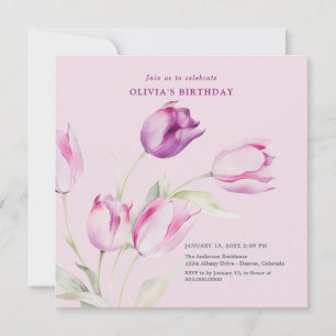 Elegante Lila Paarse Floral Waterverf Tulpen Kaart