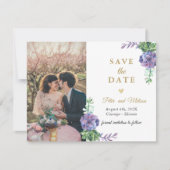 Elegante Lila vetplanten foto Save the Date Aankondiging (Voorkant)
