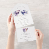 Elegante Lila Waterverf Kustvisbruiloft All In One Uitnodiging (Afscheurbaar)
