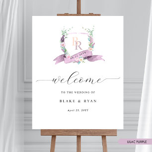 Élégante Lilac Pastel Monogram Affiche de bienvenu