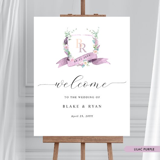 Élégante Lilac Pastel Monogram Affiche de bienvenu