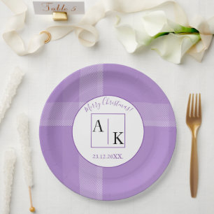 Elegante Lilac Violet Tartan Monogram Papieren Bordje