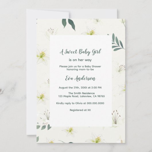 Elegante Lily Baby shower Invitation Kaart (Voorkant)