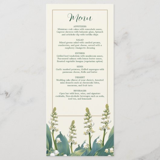 Elegante Lily van de vallei Bruiloft Menu (Voorkant)