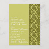 Elegante Limoen & Groene Damast bruiloft uitnodigi Uitnodiging Briefkaart (Voorkant)