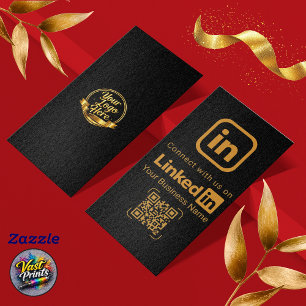 Elegante LinkedIn QR-code in zwart goud Visitekaartje