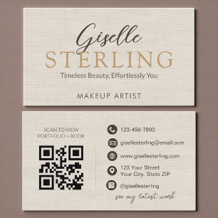 Elegante Linnen Script Moderne QR Code Visitekaartje