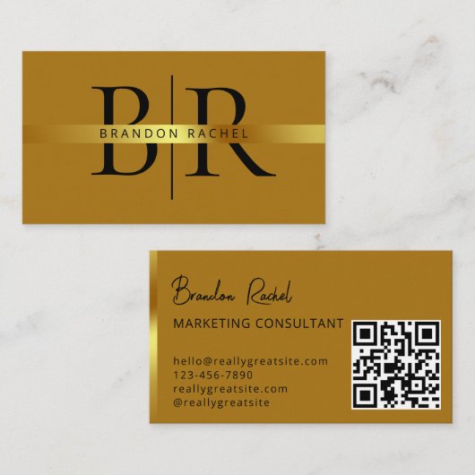 Elegante logo QR code gold gradient divider qr cod Visitekaartje (Voorkant / Achterkant)