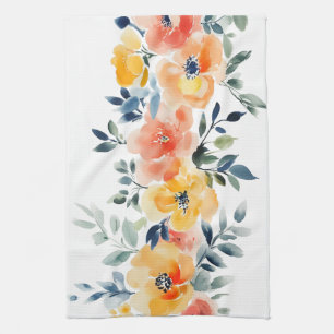 Elegante losse watercolorbloemen theedoek