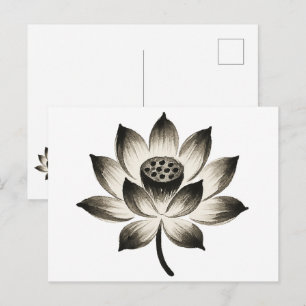 Elegante Lotus – Inktenbloemontwerp op Briefkaart