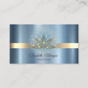 Elegante Lotus Streep Glans Blauw Metaal Visitekaartje