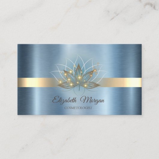 Elegante Lotus Stripe Sparkle Blue Metallic Visitekaartje (Voorkant)