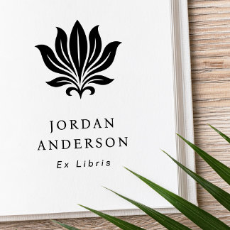 Elegante lotusbloem uw naam ex libris boekplaat rubberstempel