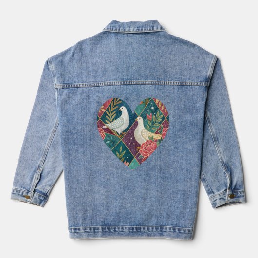 Elegante Love Doves Roze Bloemen & Goud Geometrisc Denim Jacket (Achterkant)