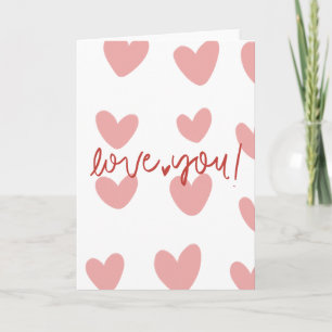 Elegante "Love You" Roze Hartjes Wenskaart – Val Kaart