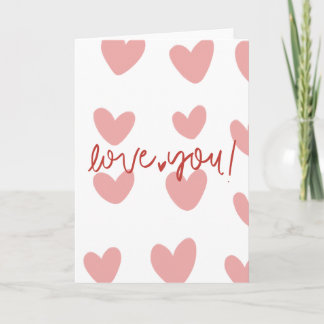 Elegante "Love You" Roze Hartjes Wenskaart – Val Kaart