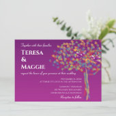 Elegante Lovebirds Cassis Paarse bruiloft uitnodig Kaart (Staand voorkant)