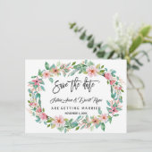 Elegante Luau Tropische Bloemenkrans Save The Date (Staand voorkant)