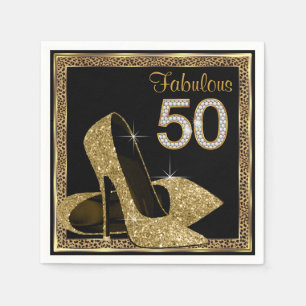 Elegante Luipaard Gouden Hoge Hak 50e Verjaardagsf Servet