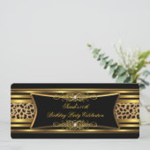 Elegante Luipaard Verjaardagsfeestje Zwart Goud Kaart (Staand voorkant)