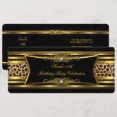 Elegante Luipaard Verjaardagsfeestje Zwart Goud Kaart (Voorkant / Achterkant)