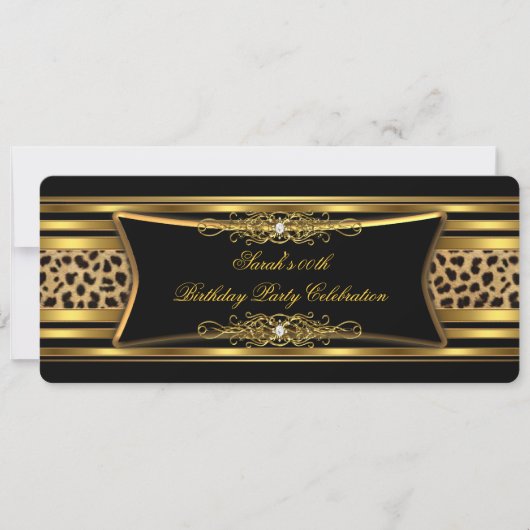 Elegante Luipaard Verjaardagsfeestje Zwart Goud Kaart (Voorkant)