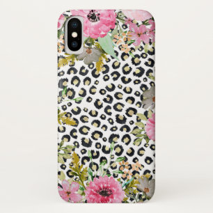 Elegante luipaarddruk en bloemenontwerp iPhone x hoesje