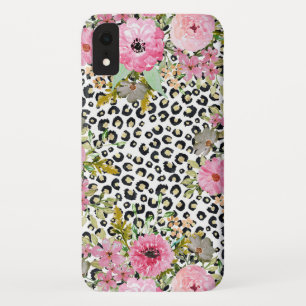 Elegante luipaarddruk en bloemenontwerp iPhone XR hoesje