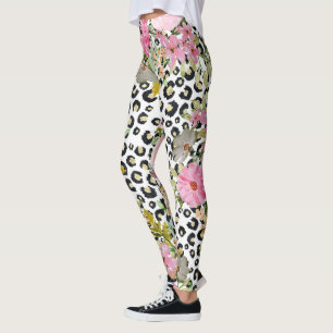 Elegante luipaarddruk en bloemenontwerp leggings