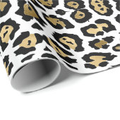 Elegante luipaardprint gouden folie zwart wit chic cadeaupapier (Rol Hoek)