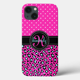 Elegante Luipaardprint Roze Stippen Meisjesachtig  iPhone 13 Hoesje