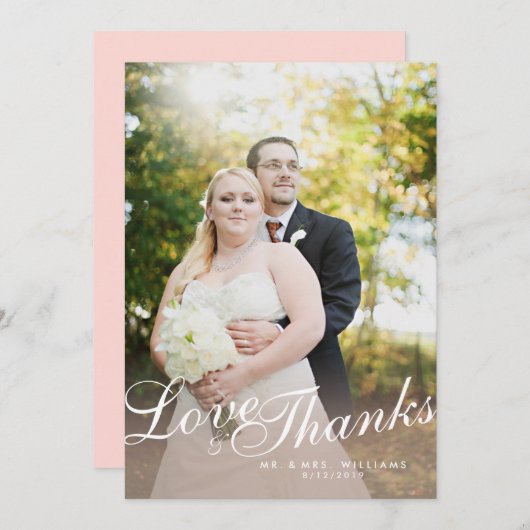 Élégante Lumière moderne Script Love Merci Carte P (Devant / Derrière)