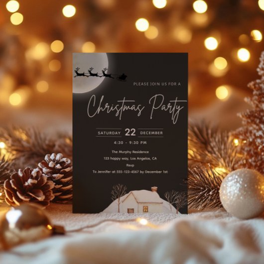 Élégante Lune Fête de Noël Invitation
