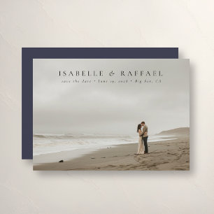 Elegante luxe formele foto donkerblauwe bruiloft save the date