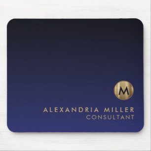 Elegante luxe geborsteld goud monogram navyblauw muismat