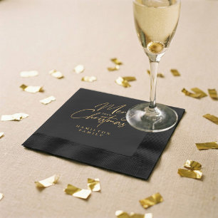 Elegante luxe gepersonaliseerde vrolijke kerstscri folie servetten