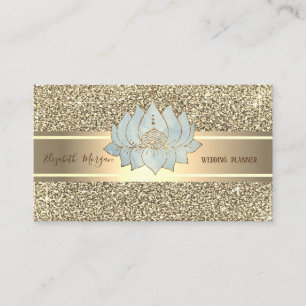 Elegante luxe glitter ,gouden streep, blauwe lotus visitekaartje