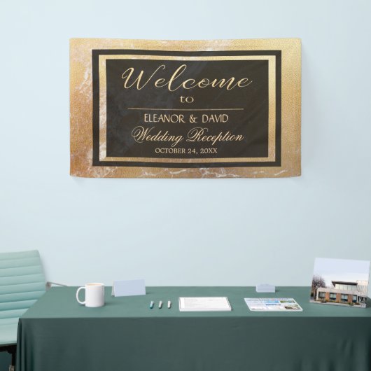 Elegante luxe goud zwart marmer bruiloft script spandoek (Beurs)